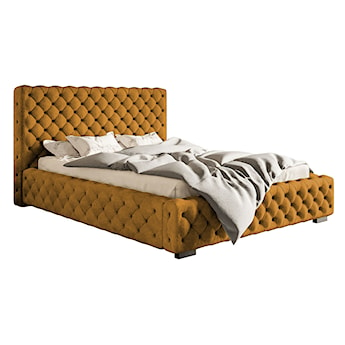 Łóżko tapicerowane 180x200 cm Forestera z pojemnikiem i pikowaniem musztardowe