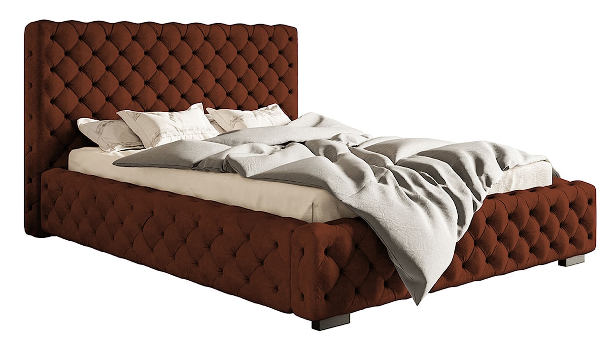 Łóżko tapicerowane 140x200 cm Forestera z pojemnikiem i pikowaniem miedziane