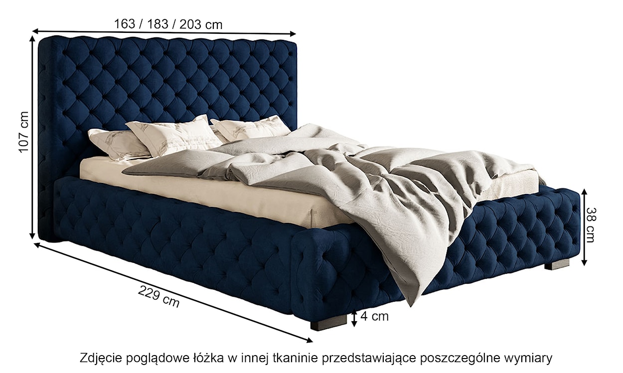 Łóżko tapicerowane 160x200 cm Forestera z pojemnikiem i pikowaniem czarne  - zdjęcie 4