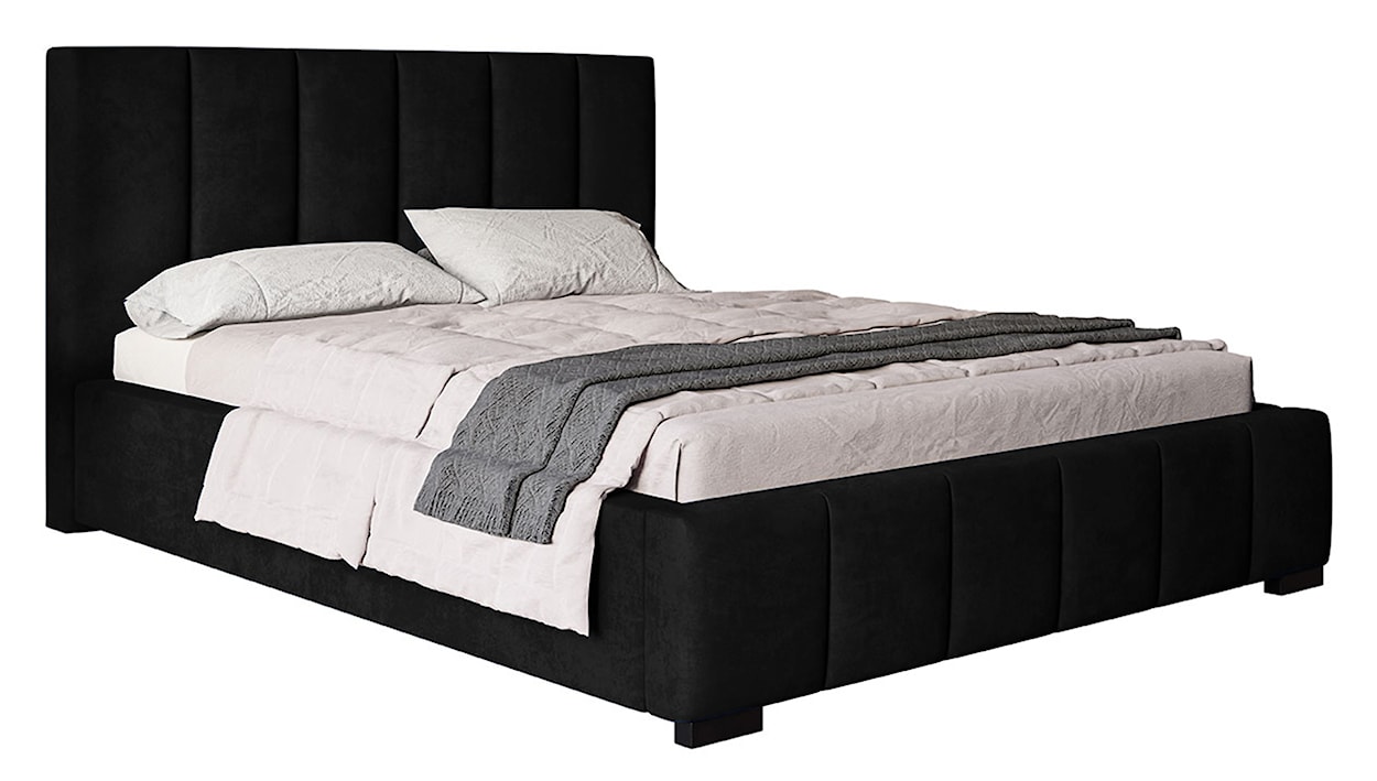 Łóżko tapicerowane 180x200 cm Forestera z pojemnikiem i pionowymi przeszyciami czarne
