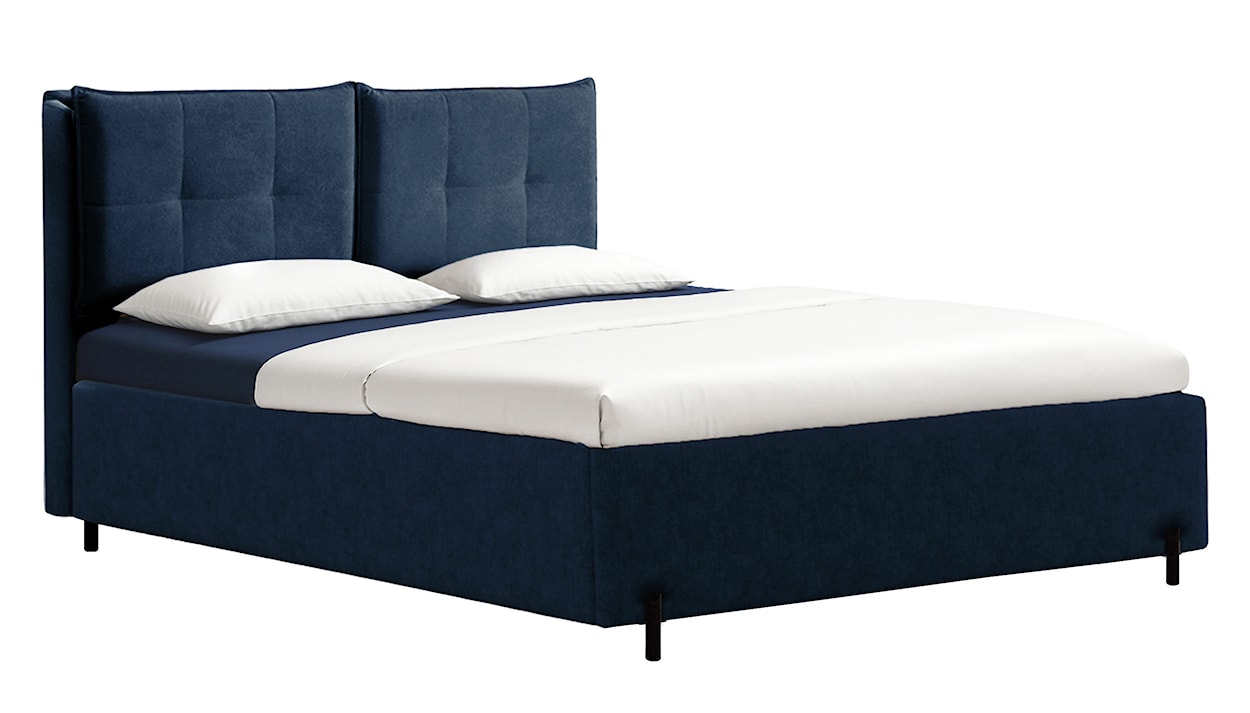 Łóżko tapicerowane z regulowanymi zagłówkami 180x200 cm Belleo z pojemnikiem granatowe szenil hydrofobowy