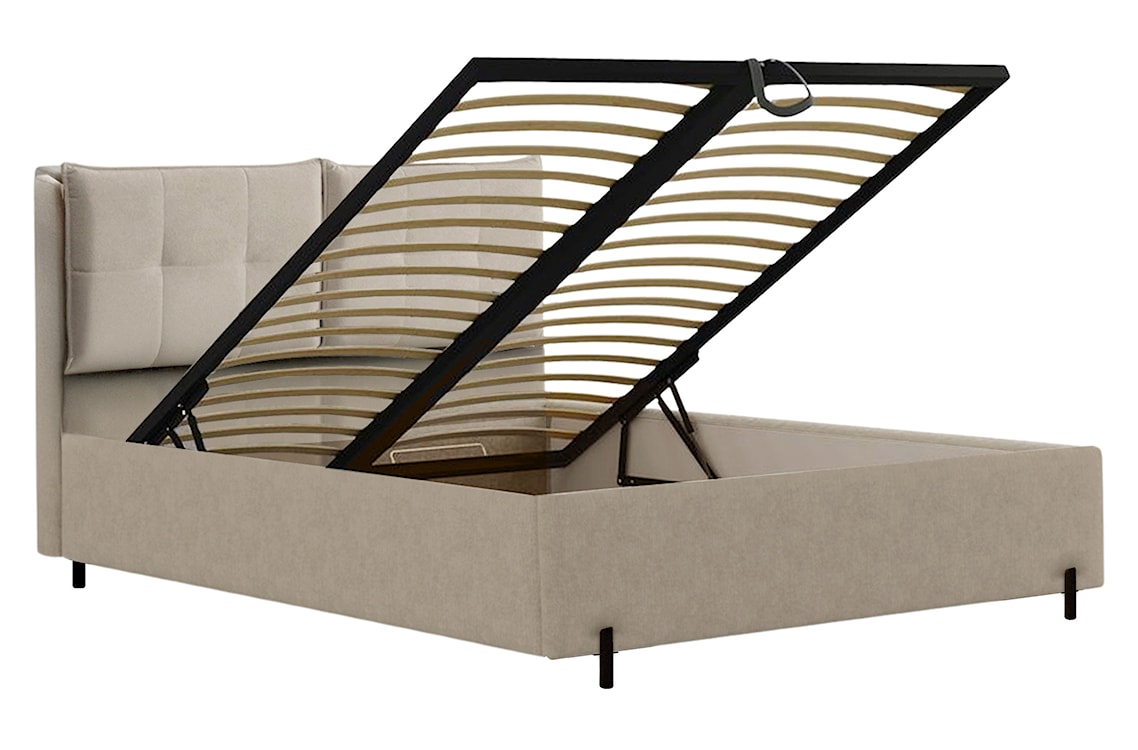 Łóżko tapicerowane z regulowanymi zagłówkami 140x200 cm Belleo z pojemnikiem beżowe szenil hydrofobowy  - zdjęcie 5