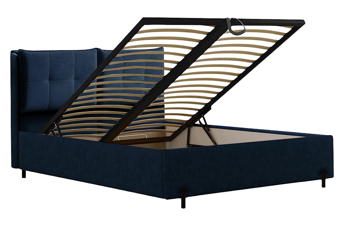 Łóżko tapicerowane z regulowanymi zagłówkami 160x200 cm Belleo z pojemnikiem granatowe szenil hydrofobowy  - zdjęcie 5