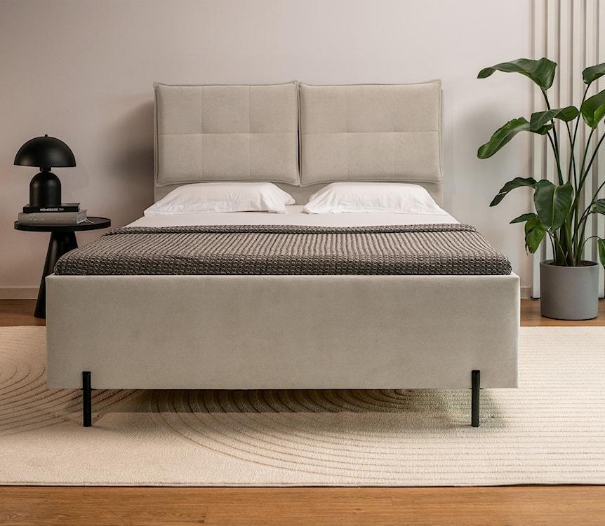 Łóżko tapicerowane z regulowanymi zagłówkami 140x200 cm Belleo z pojemnikiem beżowe szenil hydrofobowy  - zdjęcie 2
