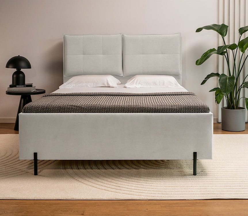Łóżko tapicerowane z regulowanymi zagłówkami 180x200 cm Belleo z pojemnikiem szarobeżowe szenil hydrofobowy  - zdjęcie 2