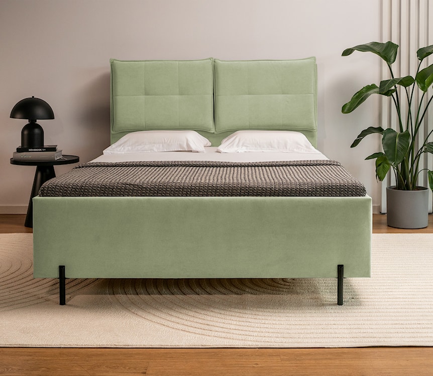 Łóżko tapicerowane z regulowanymi zagłówkami 180x200 cm Belleo z pojemnikiem oliwkowe szenil hydrofobowy  - zdjęcie 2