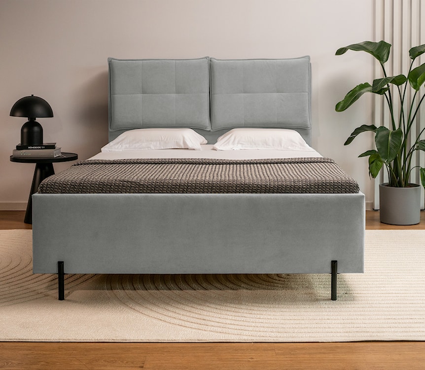 Łóżko tapicerowane z regulowanymi zagłówkami 160x200 cm Belleo z pojemnikiem szare szenil hydrofobowy  - zdjęcie 2