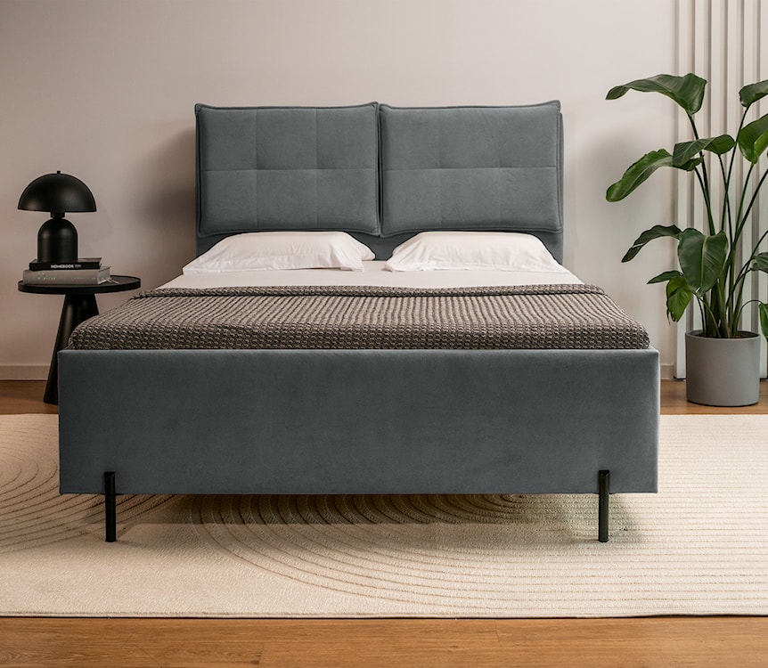 Łóżko tapicerowane z regulowanymi zagłówkami 140x200 cm Belleo z pojemnikiem ciemnoszare szenil hydrofobowy  - zdjęcie 2