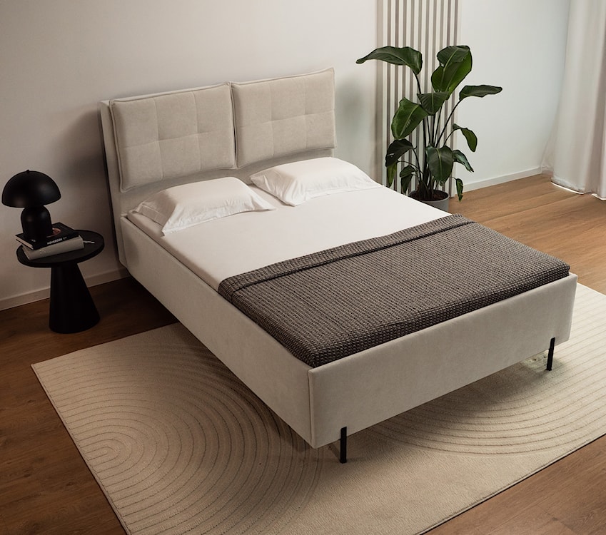Łóżko tapicerowane z regulowanymi zagłówkami 140x200 cm Belleo z pojemnikiem beżowe szenil hydrofobowy  - zdjęcie 4