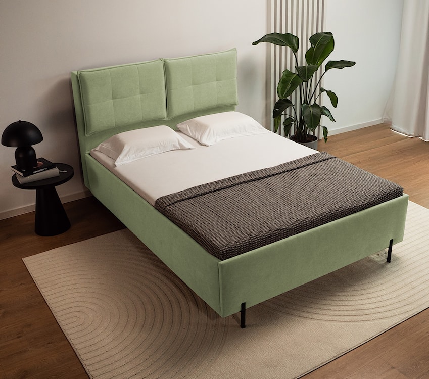 Łóżko tapicerowane z regulowanymi zagłówkami 180x200 cm Belleo z pojemnikiem oliwkowe szenil hydrofobowy  - zdjęcie 4