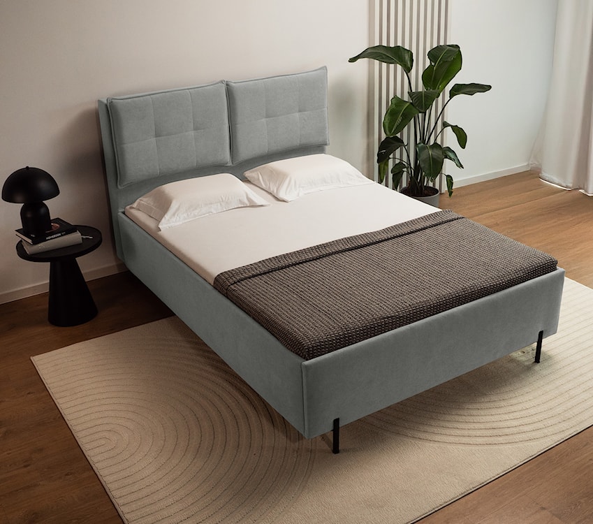 Łóżko tapicerowane z regulowanymi zagłówkami 160x200 cm Belleo z pojemnikiem szare szenil hydrofobowy  - zdjęcie 4