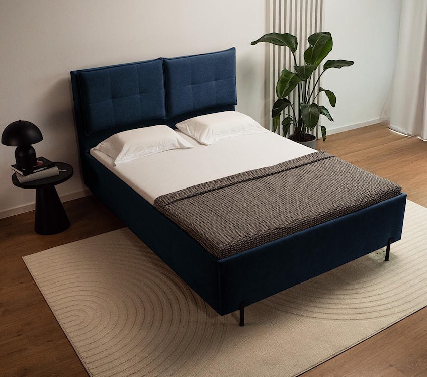 Łóżko tapicerowane z regulowanymi zagłówkami 160x200 cm Belleo z pojemnikiem granatowe szenil hydrofobowy  - zdjęcie 4