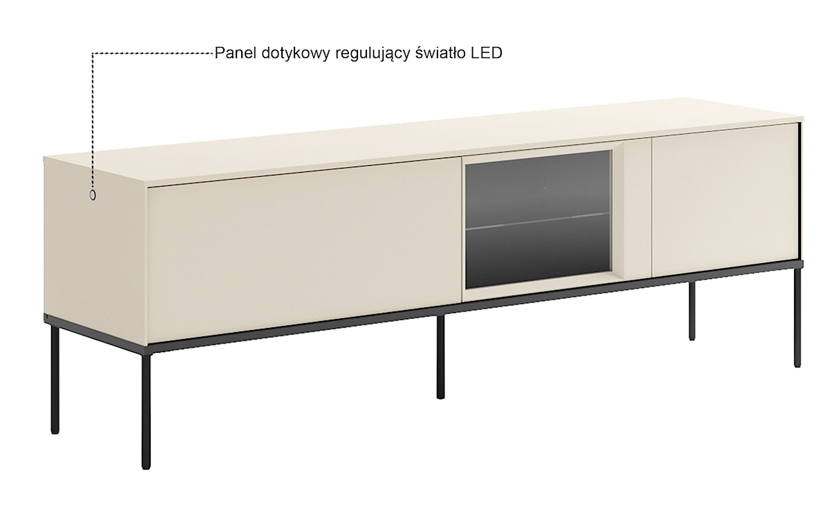 Szafka RTV Bellezo z witryną LED 166 cm kremowy  - zdjęcie 7