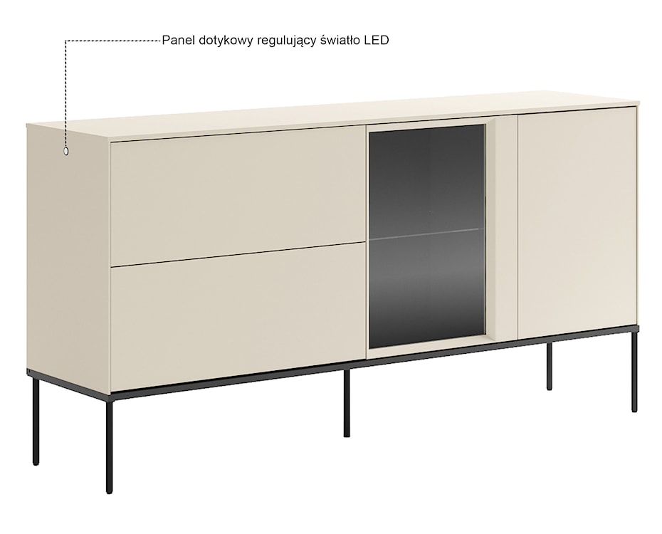 Komoda jednodrzwiowa Bellezo z witryną LED i dwiema szufladami 166 cm kremowy  - zdjęcie 7