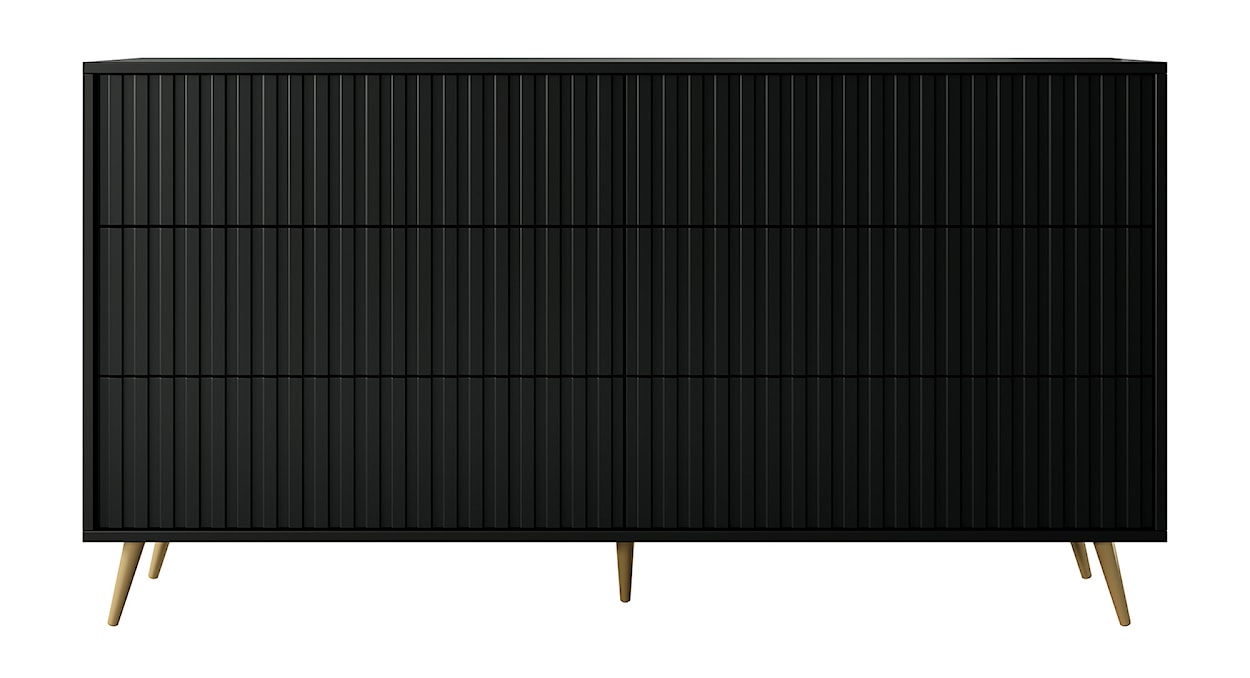 Komoda Bello z sześcioma szufladami 154 cm Czarna ze złotymi nogami  - zdjęcie 5