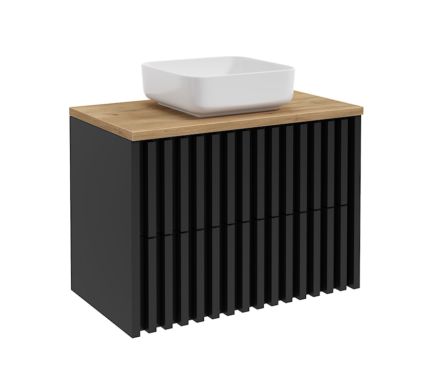 Szafka łazienkowa wisząca Bequal 80x56x45 cm czarna lamele  - zdjęcie 3