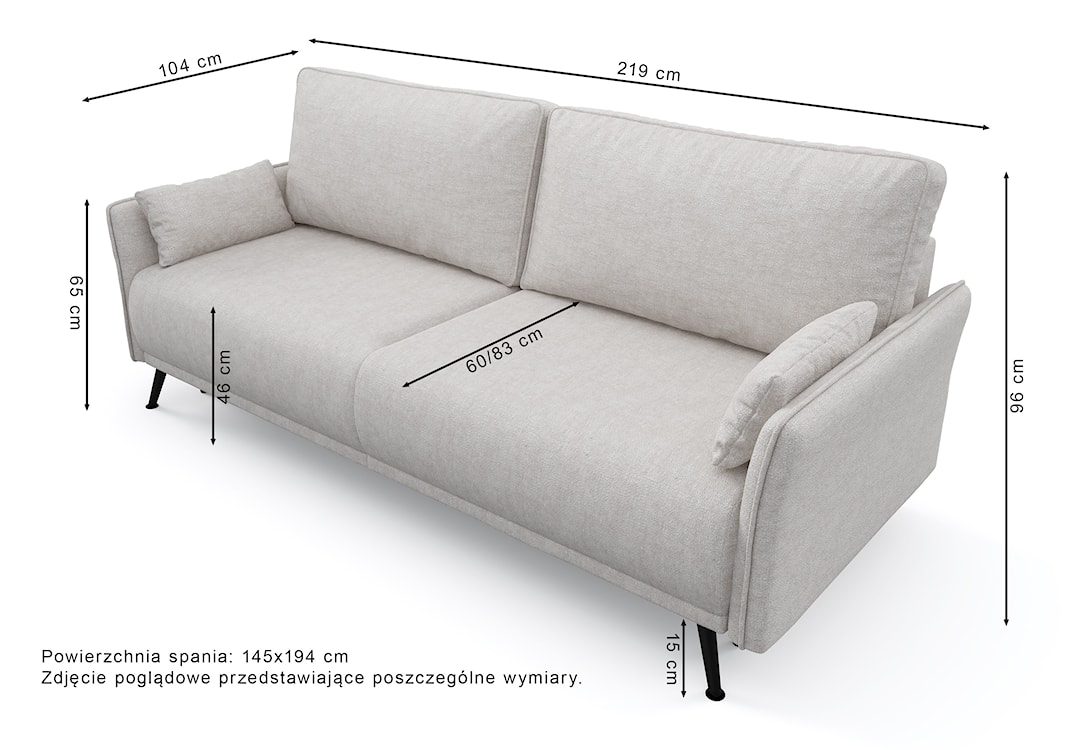 Kanapa rozkładana trzyosobowa Bergamo z pojemnikiem jasnoszara szenil  - zdjęcie 8