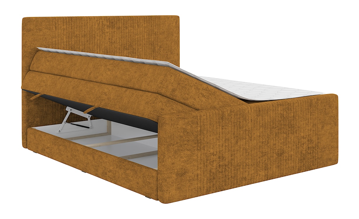 Łóżko kontynentalne 160x200 cm Martese z pojemnikami i topperem musztardowe welur  - zdjęcie 3