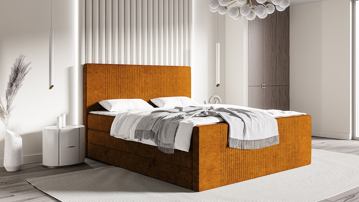 Łóżko kontynentalne 160x200 cm Martese z pojemnikami i topperem miedziane welur  - zdjęcie 2