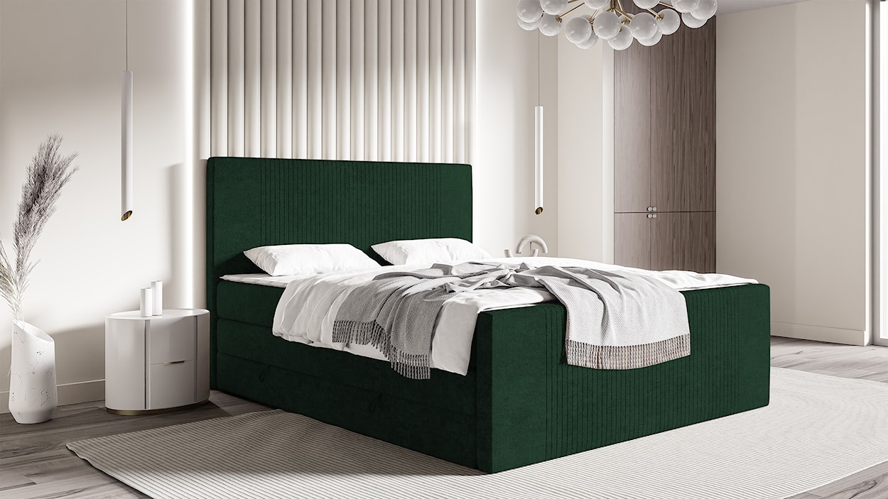 Łóżko kontynentalne 160x200 cm Martese z pojemnikami i topperem zielone welur  - zdjęcie 2