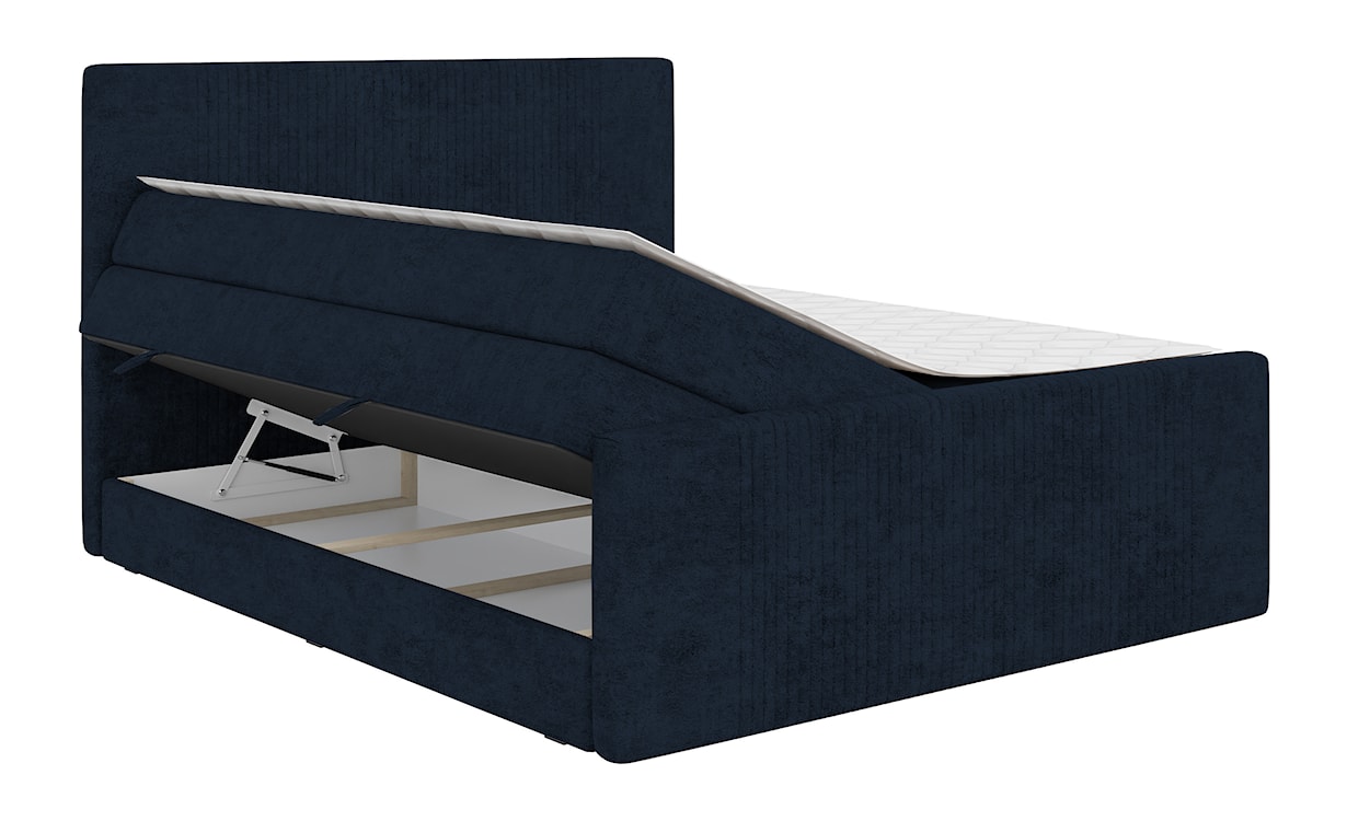 Łóżko kontynentalne 140x200 cm Martese z pojemnikami i topperem granatowe welur  - zdjęcie 3