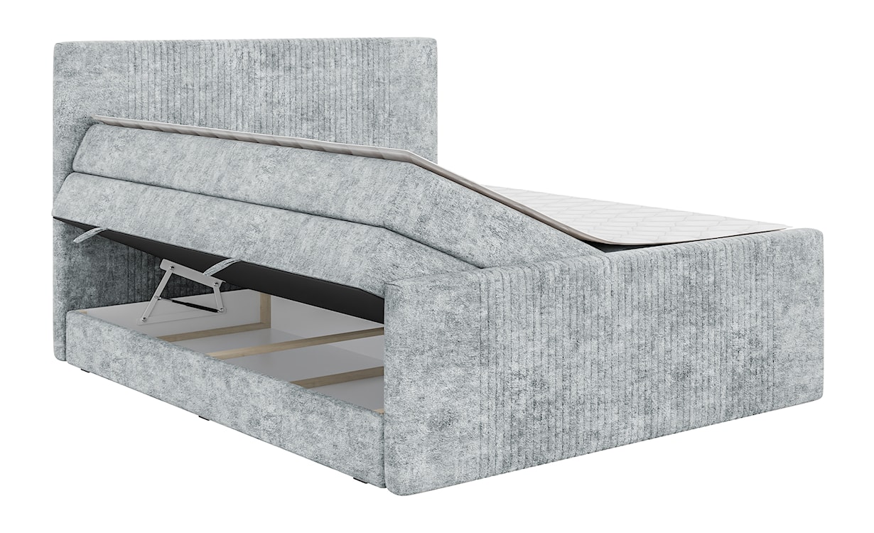 Łóżko kontynentalne 160x200 cm Martese z pojemnikami i topperem jasnoszare welur  - zdjęcie 3
