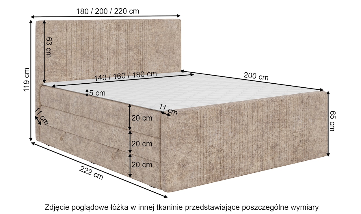 Łóżko kontynentalne 160x200 cm Martese z pojemnikami i topperem granatowe welur  - zdjęcie 4