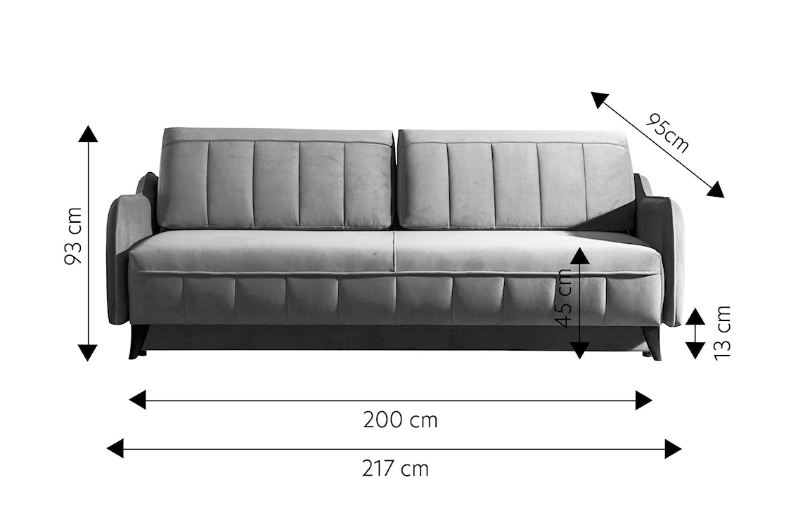 Kanapa rozkładana dwuosobowa Olivella 217 cm z pojemnikiem szara welur hydrofobowy  - zdjęcie 5