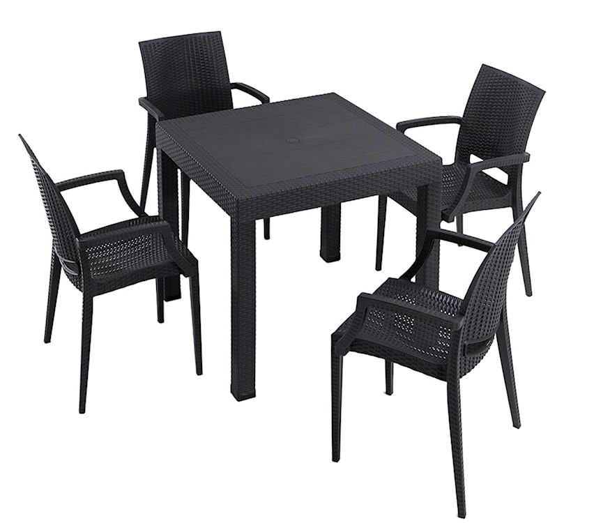 Zestaw ogrodowy Valries czteroosobowy stół i krzesła z podłokietnikami antracytowy technorattan 