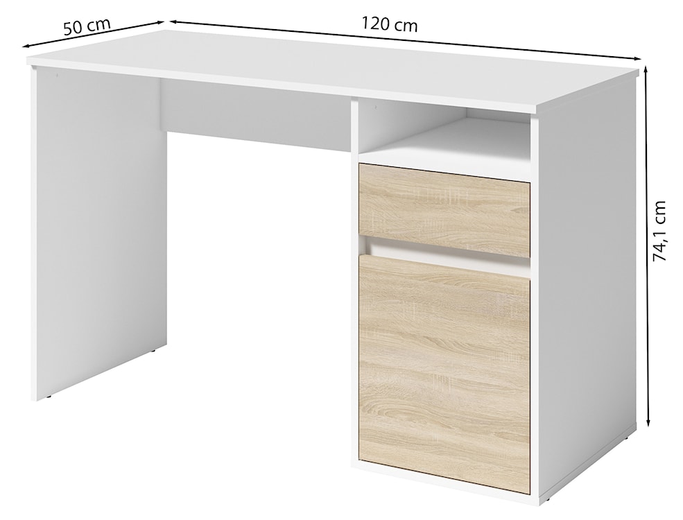 Biurko Billa z szufladą i szafką 120 cm biały / dąb sonoma  - zdjęcie 3