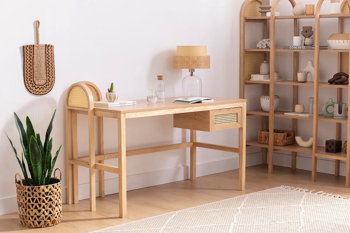 Biurko Crattale 130x60 cm z rattanowymi akcentami  - zdjęcie 2