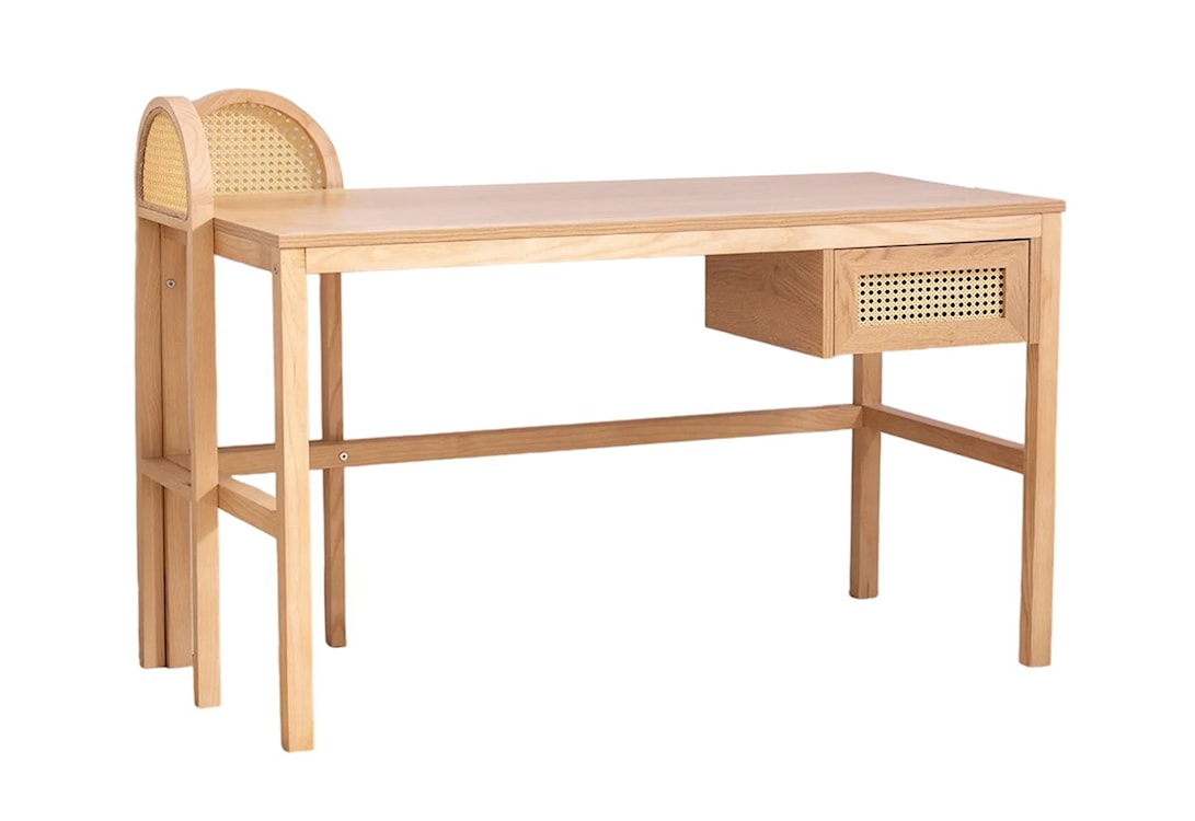 Biurko Crattale 130x60 cm z rattanowymi akcentami