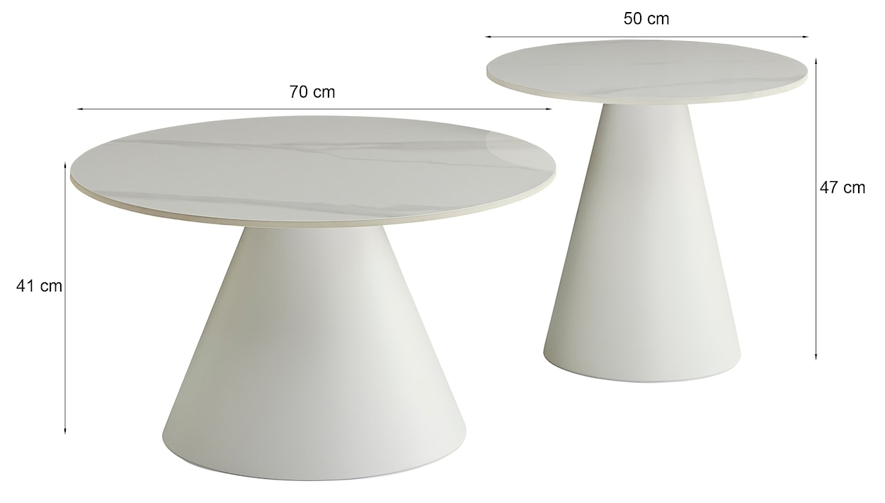 Zestaw stolików kawowych Blonco okrągłe 50 i 70 cm białe z kamiennym blatem i metalową podstawą  - zdjęcie 4