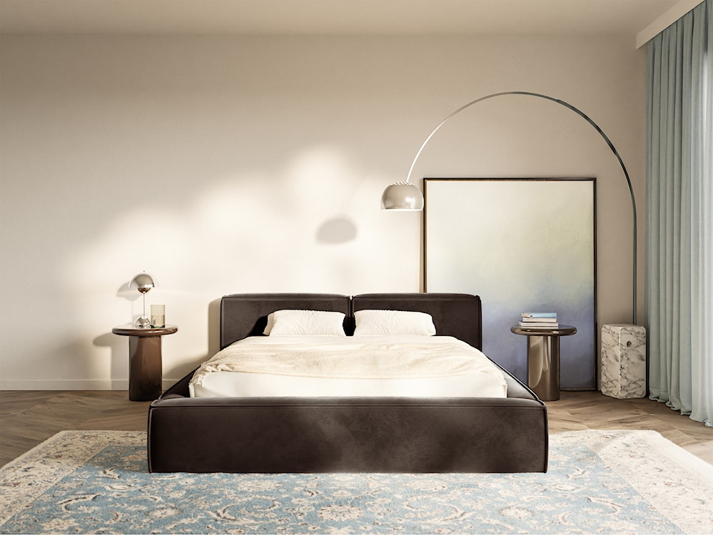 Łóżko tapicerowane 180x200 cm Tilves Slim z pojemnikiem stelaż metalowy brązowe welur  - zdjęcie 3