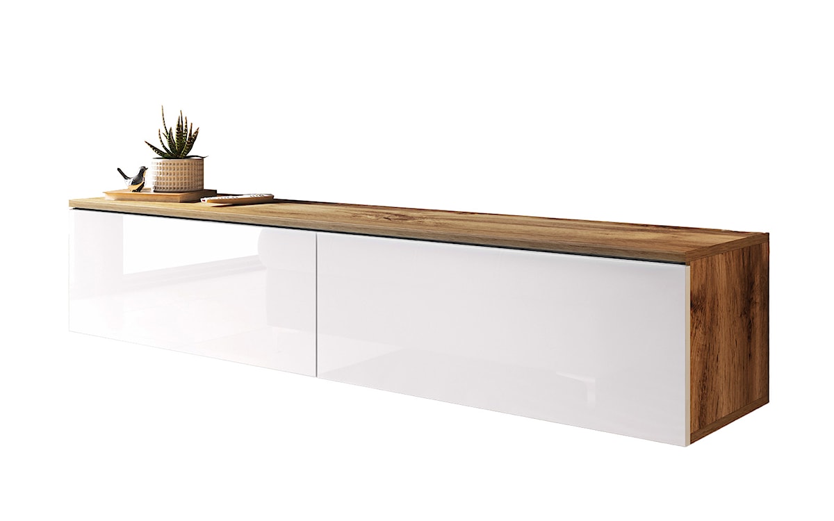 Szafka RTV Kane 140 cm Biały połysk / Dąb wotan    - zdjęcie 2