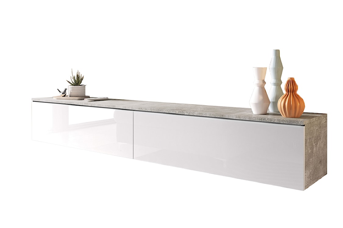 Szafka RTV Kane 180 cm Beton / Biały połysk    - zdjęcie 2
