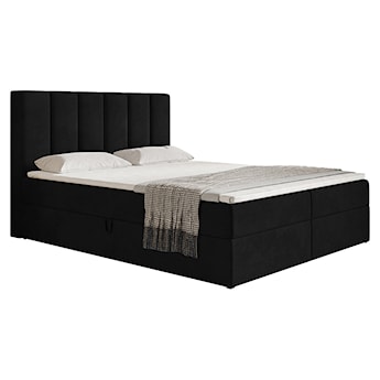 Łóżko kontynentalne 180x200 cm Balzetti z pionowymi panelami na wezgłowiu z pojemnikami i topperem materac pocketowy czarne