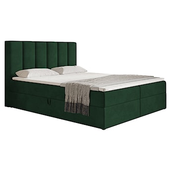 Łóżko kontynentalne 140x200 cm Balzetti z pionowymi panelami na wezgłowiu z pojemnikami i topperem materac pocketowy ciemnozielone