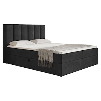Łóżko kontynentalne 180x200 cm Balzetti z pionowymi panelami na wezgłowiu z pojemnikami i topperem materac pocketowy ciemnoszare