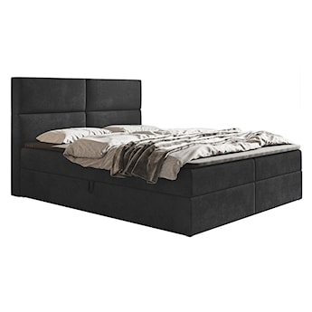Łóżko kontynentalne 140x200 cm Balzetti z poziomymi panelami na wezgłowiu z pojemnikami i topperem materac pocketowy ciemnoszare
