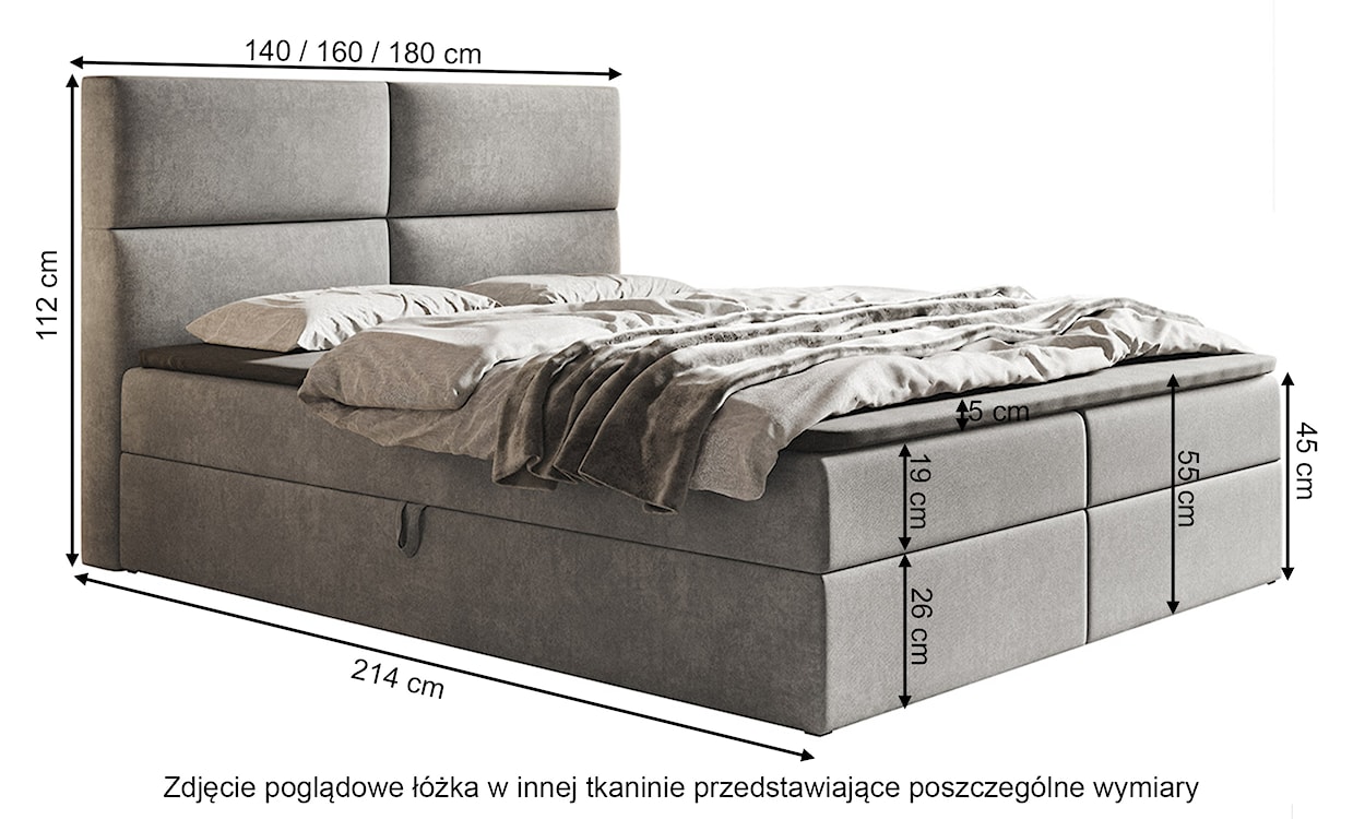 Łóżko kontynentalne 180x200 cm Balzetti z poziomymi panelami na wezgłowiu z pojemnikami i topperem materac pocketowy ciemnoszare  - zdjęcie 4