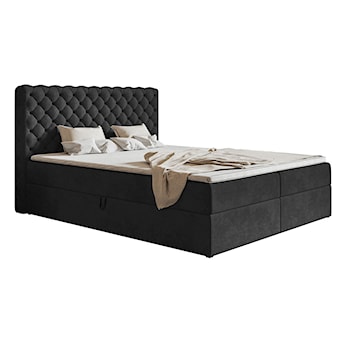 Łóżko kontynentalne 140x200 cm Balzetti z pikowanym wezgłowiem z pojemnikami i topperem materac pocketowy ciemnoszare