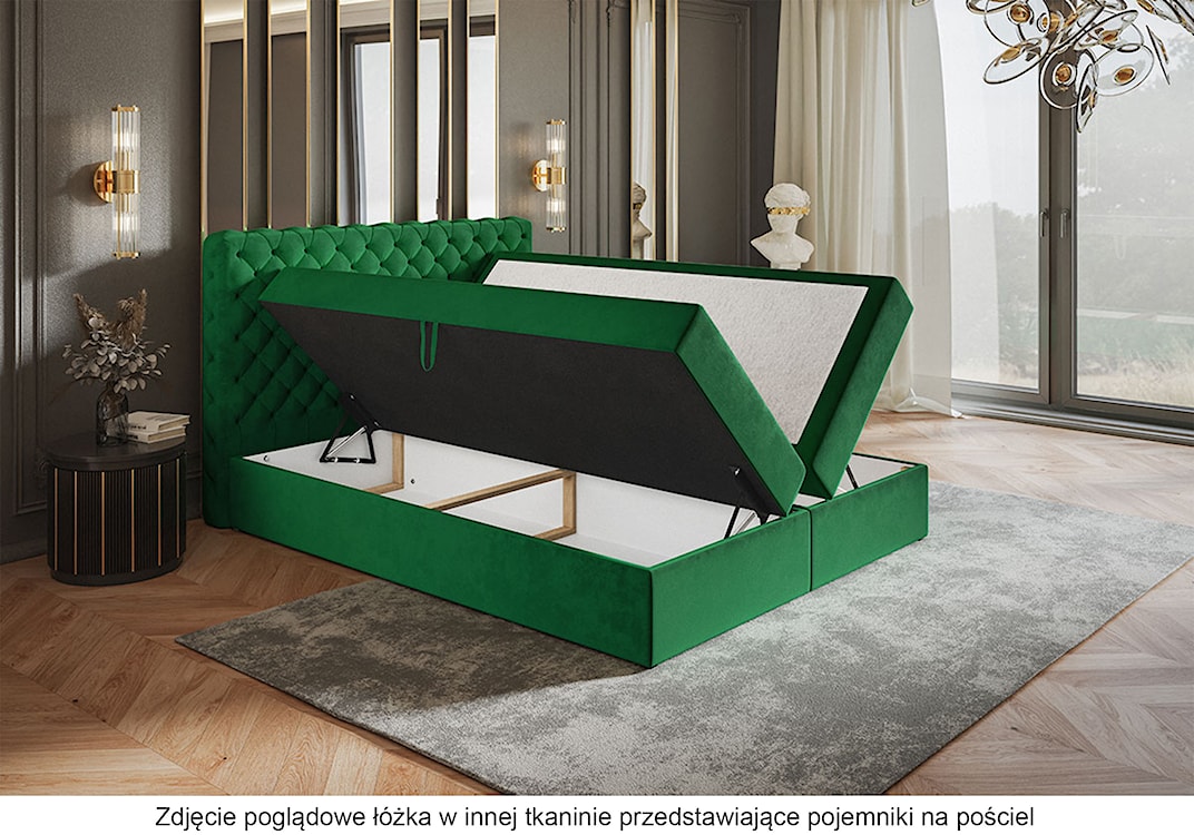 Łóżko kontynentalne 180x200 cm Balzetti z pikowanym wezgłowiem z pojemnikami i topperem materac pocketowy ciemnoszare  - zdjęcie 3