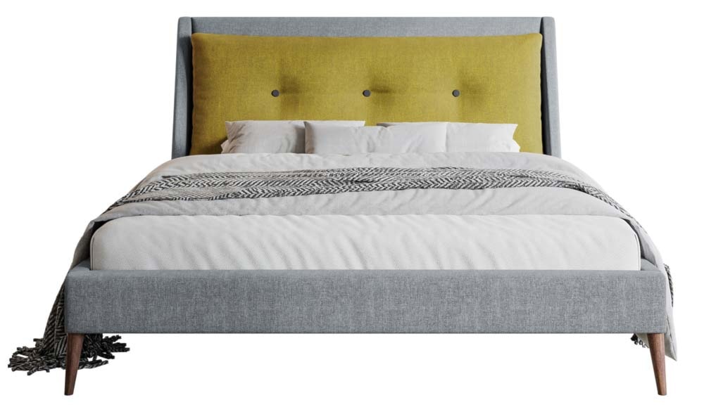 Łóżko tapicerowane Bushel 160x200 cm żółto-szare  - zdjęcie 3