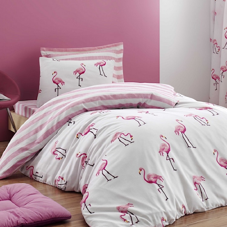 Komplet pościeli Flamingo Stripes 160x220 cm z poszewką na poduszkę 50x70 cm i z prześcieradłem