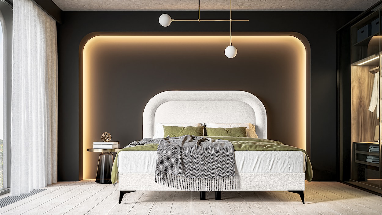 Łóżko kontynentalne 180x200 cm Loreo z Topperem i pojemnikami kremowe boucle  - zdjęcie 2