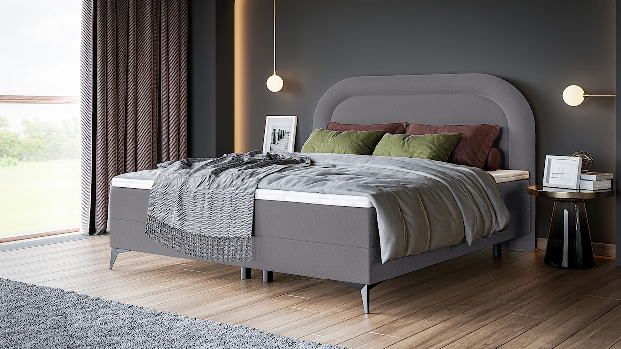 Łóżko kontynentalne 160x200 cm Loreo z Topperem i pojemnikami szare boucle  - zdjęcie 3