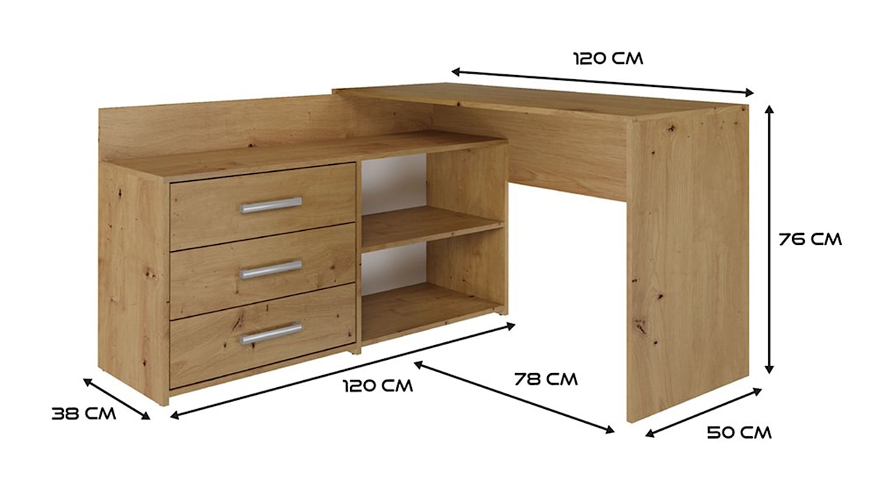 Biurko narożne Aremida 120x50 cm z komodą dąb artisan  - zdjęcie 7