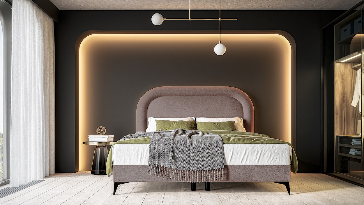 Łóżko kontynentalne 140x200 cm Loreo z Topperem i pojemnikami jasnobrązowe boucle  - zdjęcie 2