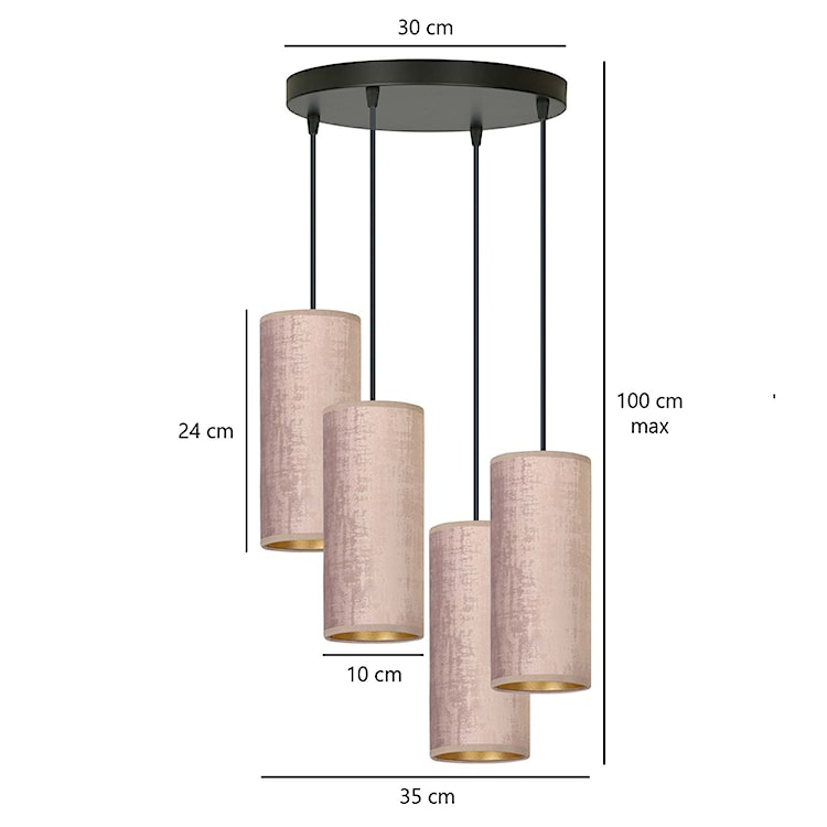 Lampa wisząca Bonett x4 asymetryczna średnica 35 cm różowa  - zdjęcie 6